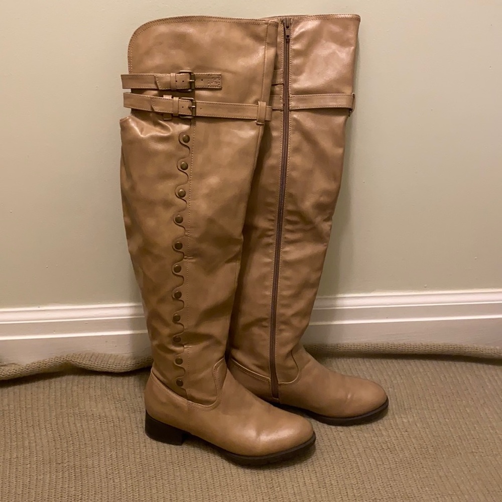 Tall Tan Faux Leather Boots- Size 7.5